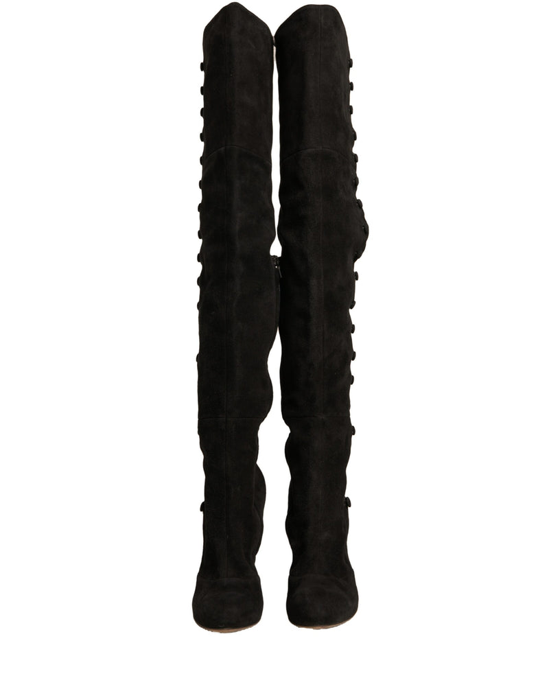 Dolce & Gabbana Black Suede Heels Knee High Boots