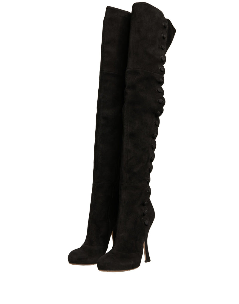Dolce & Gabbana Black Suede Heels Knee High Boots
