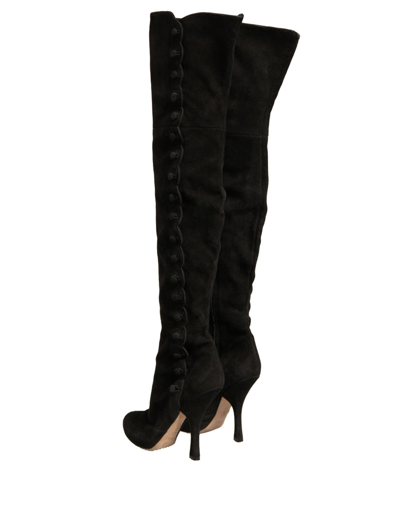Dolce & Gabbana Black Suede Heels Knee High Boots