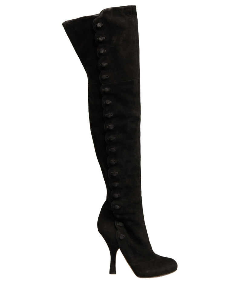 Dolce & Gabbana Black Suede Heels Knee High Boots