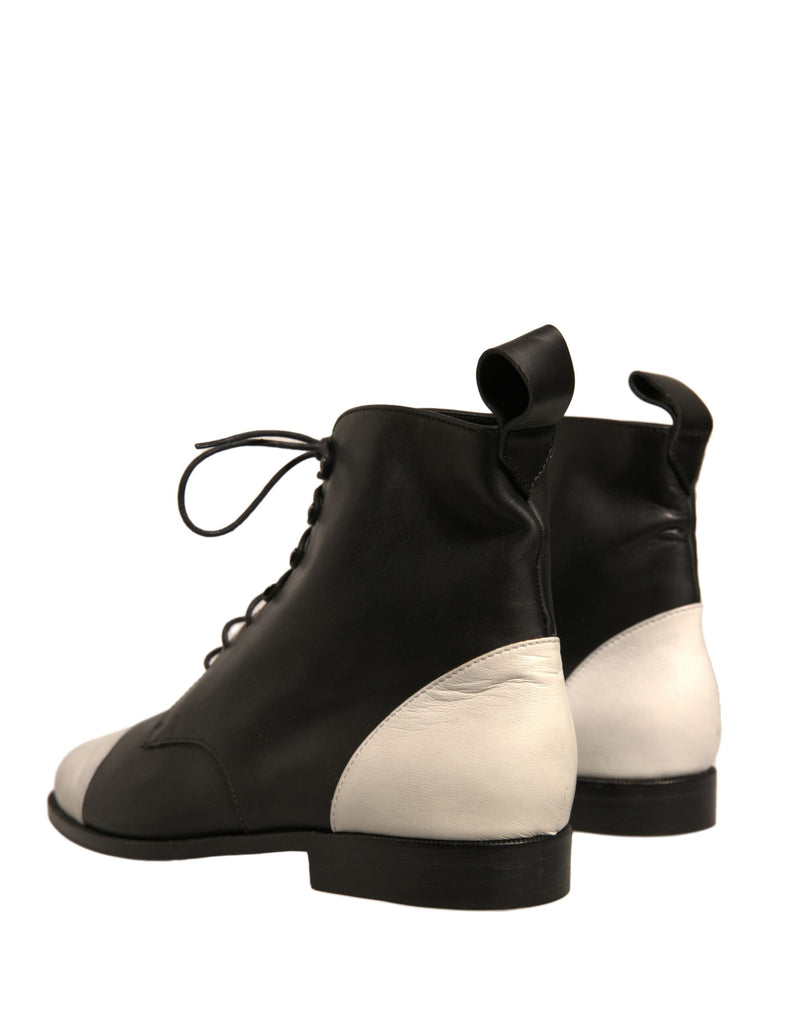 Sergio Rossi Black and White Leather Lace-Up Ankle Boots