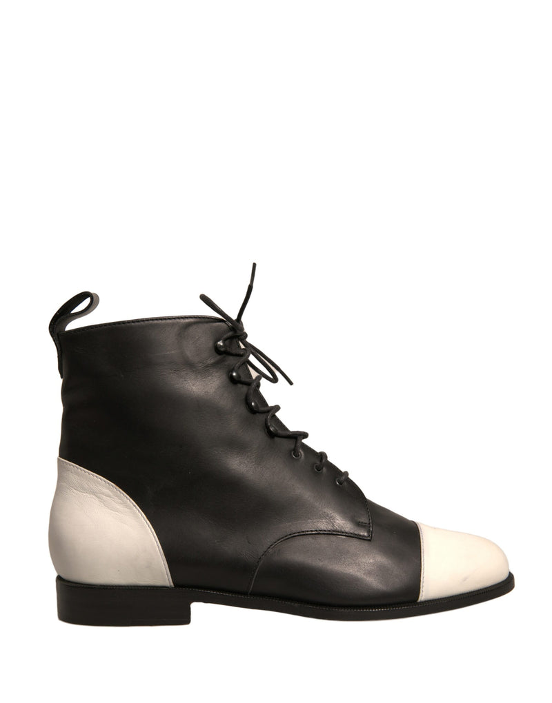 Sergio Rossi Black and White Leather Lace-Up Ankle Boots