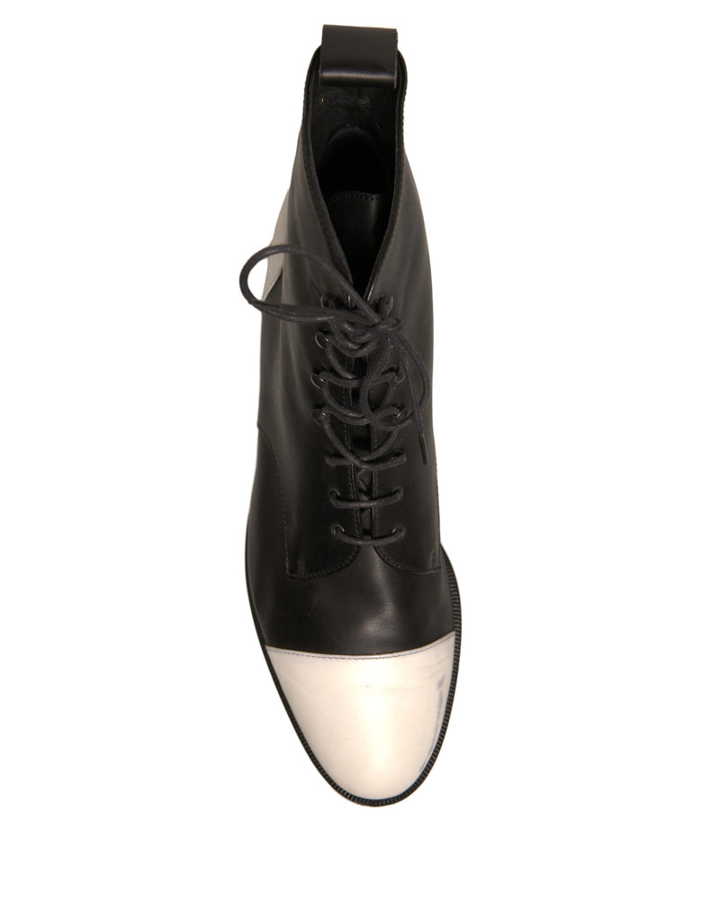 Sergio Rossi Black and White Leather Lace-Up Ankle Boots