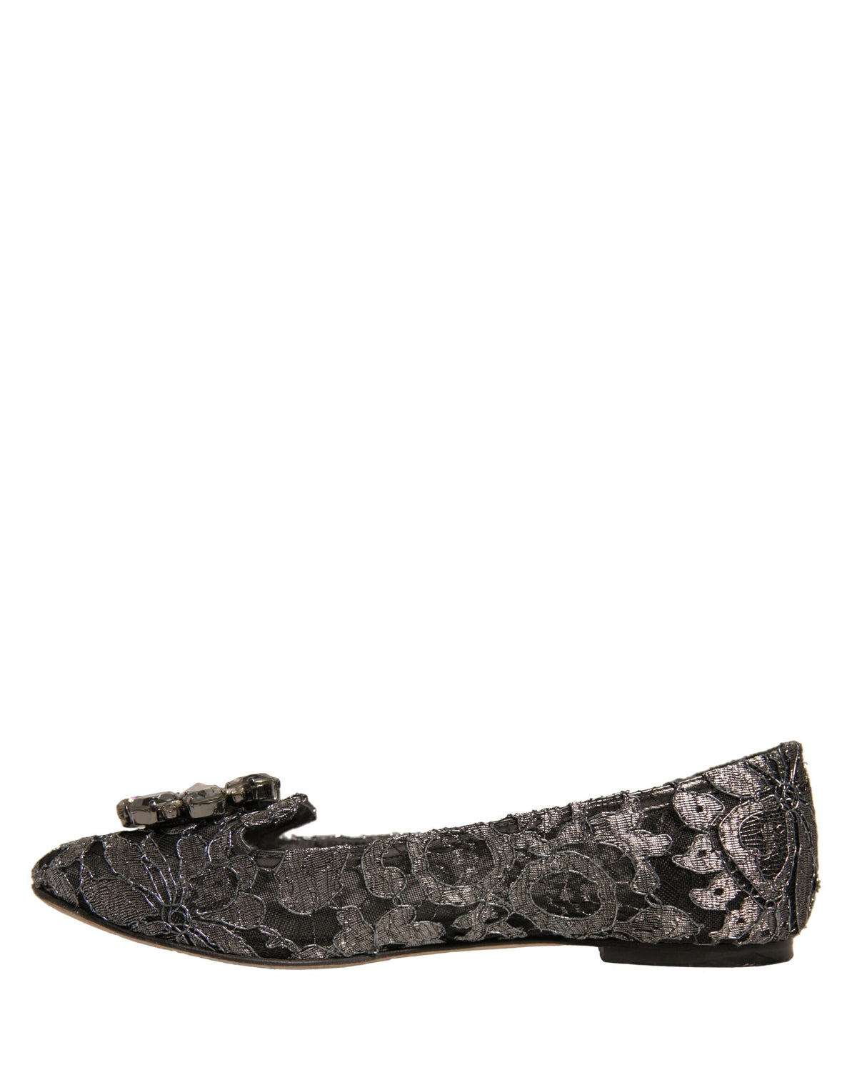 Dolce & Gabbana Silver Crystal Loafer Lace Ballet Flats