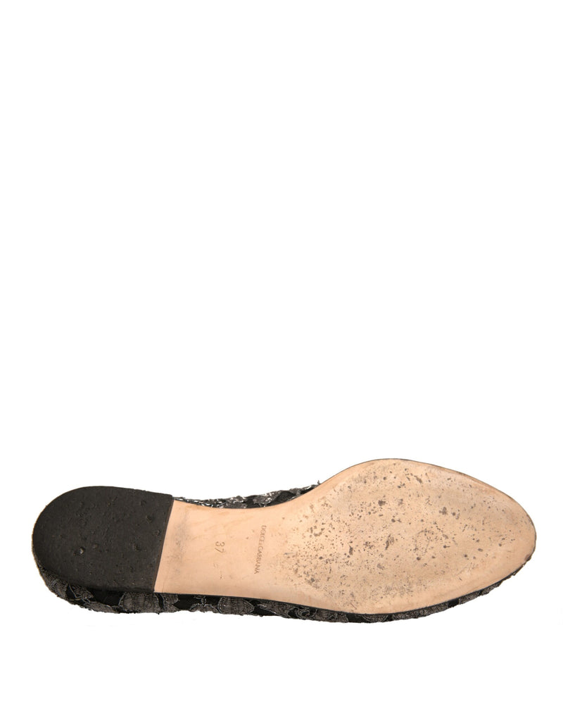 Dolce & Gabbana Silver Crystal Loafer Lace Ballet Flats