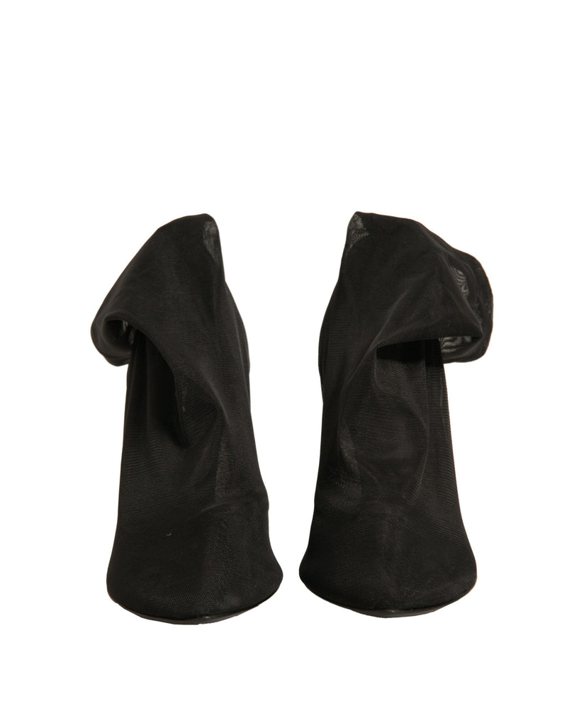 Dolce & Gabbana Black Silk Mesh Sock Style Heels Boots