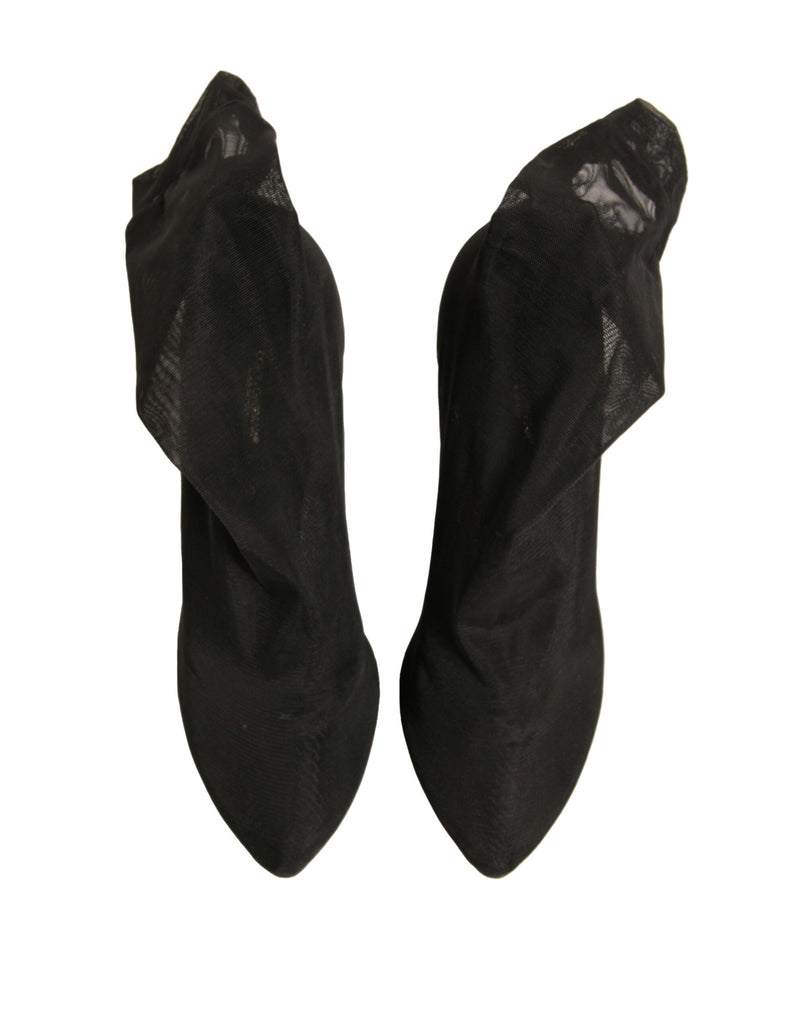 Dolce & Gabbana Black Silk Mesh Sock Style Heels Boots