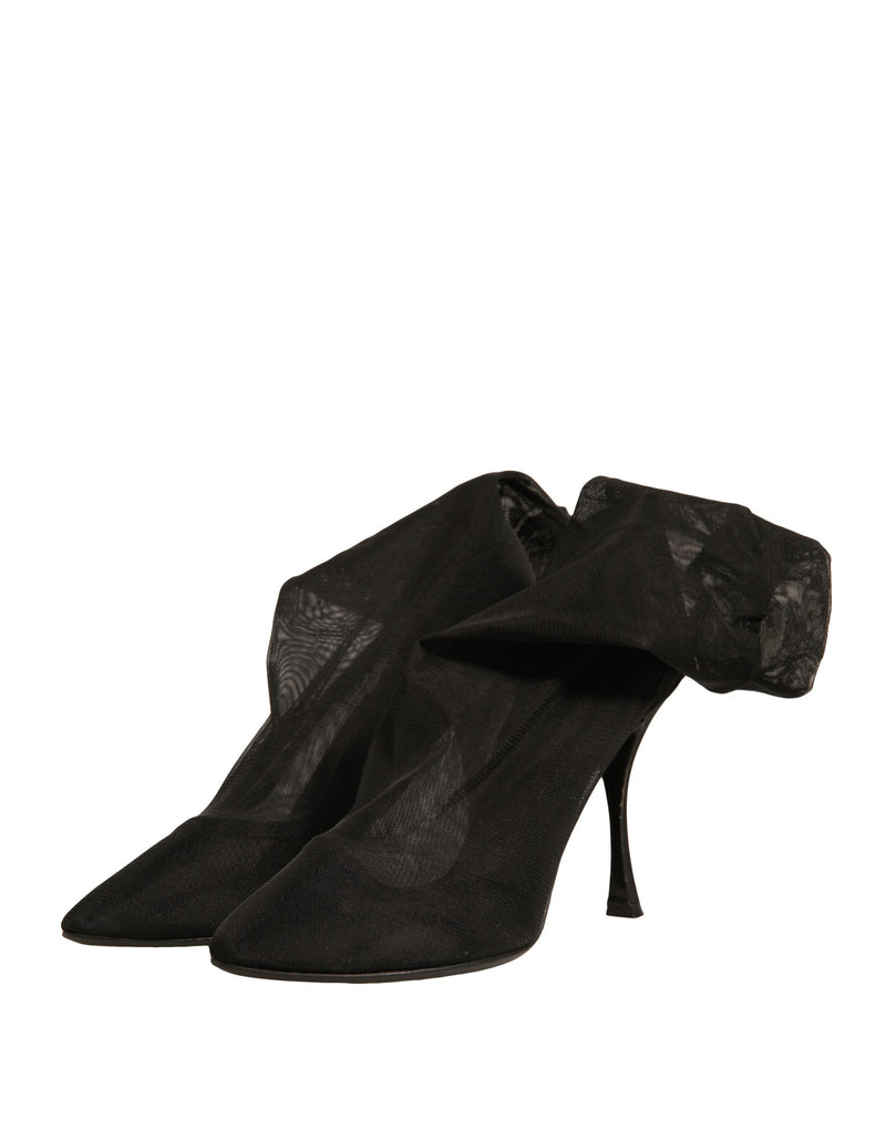 Dolce & Gabbana Black Silk Mesh Sock Style Heels Boots