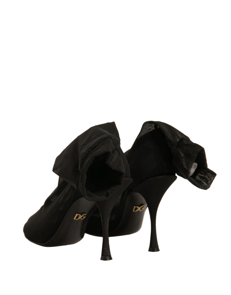 Dolce & Gabbana Black Silk Mesh Sock Style Heels Boots