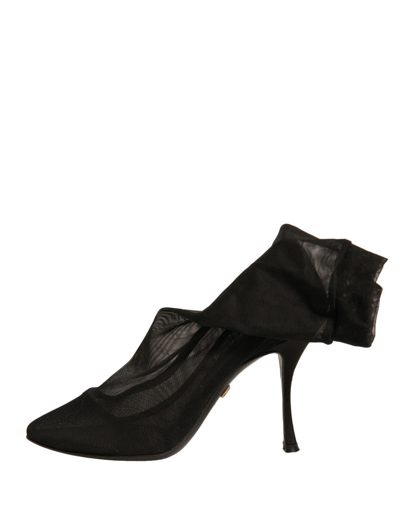 Dolce & Gabbana Black Silk Mesh Sock Style Heels Boots