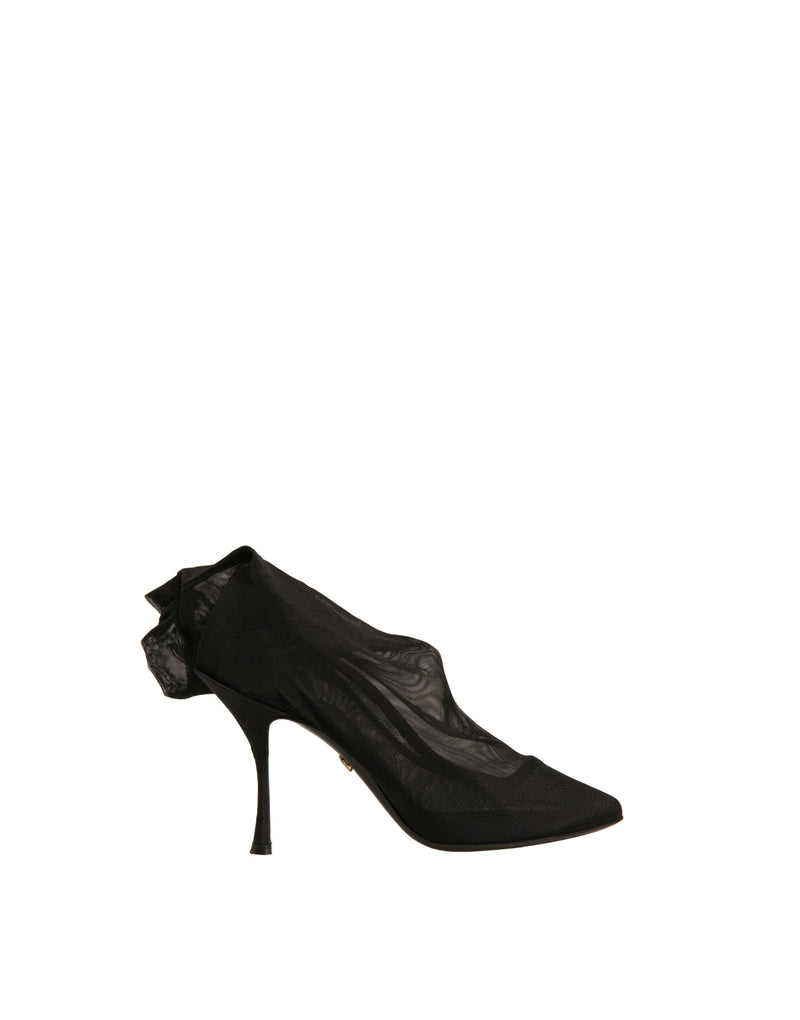 Dolce & Gabbana Black Silk Mesh Sock Style Heels Boots