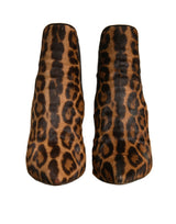 Dolce & Gabbana Brown Leopard Leather Stretch Heels Boots