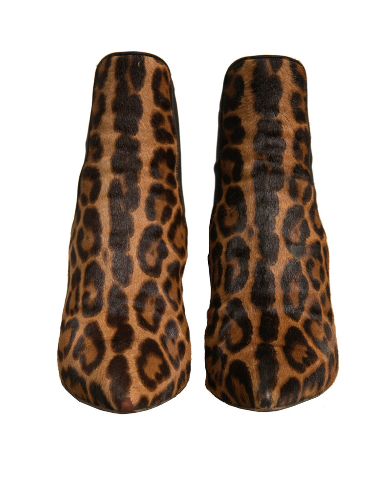 Dolce & Gabbana Brown Leopard Leather Stretch Heels Boots