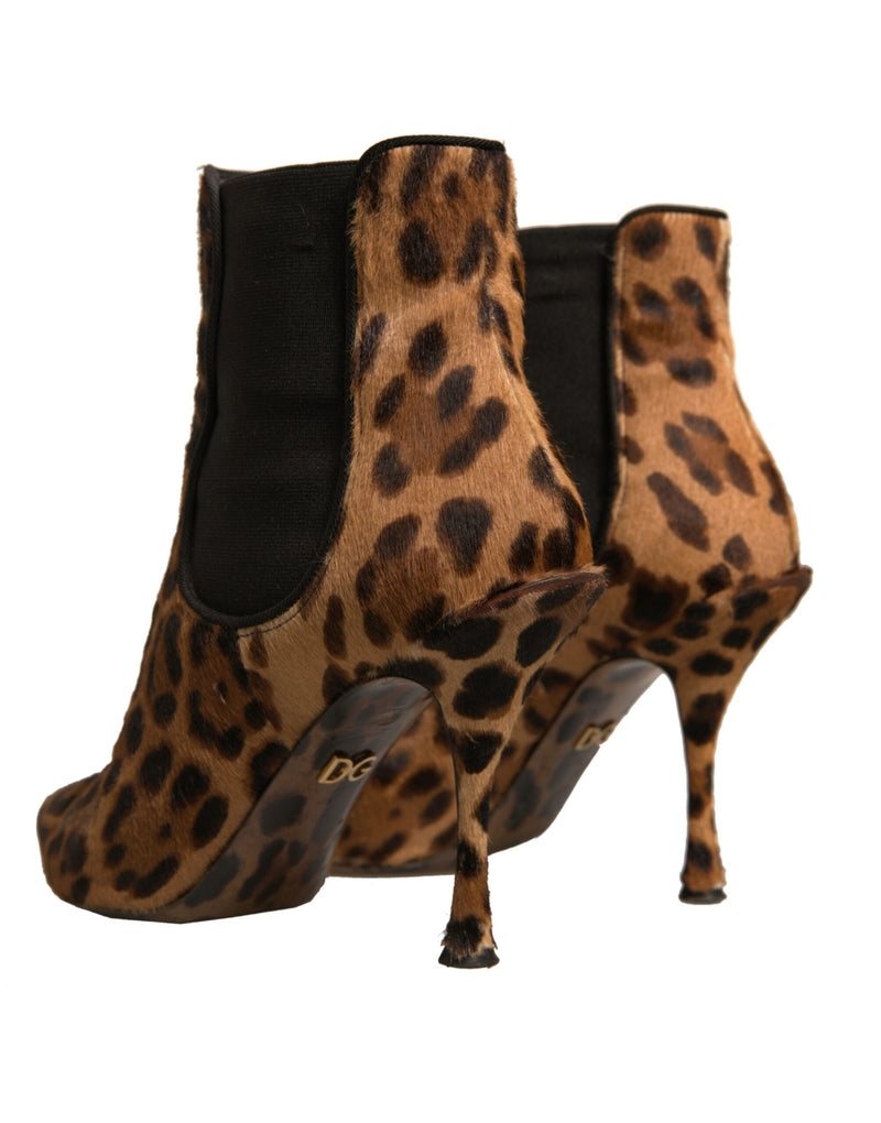 Dolce & Gabbana Brown Leopard Leather Stretch Heels Boots