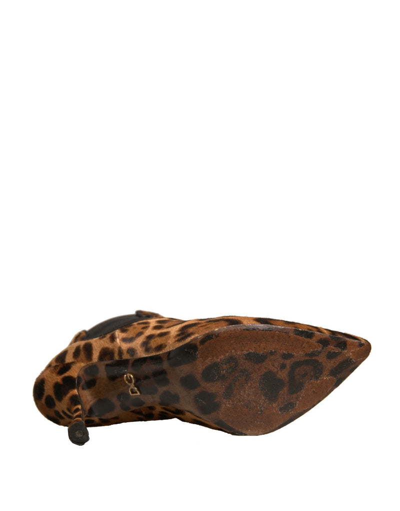 Dolce & Gabbana Brown Leopard Leather Stretch Heels Boots