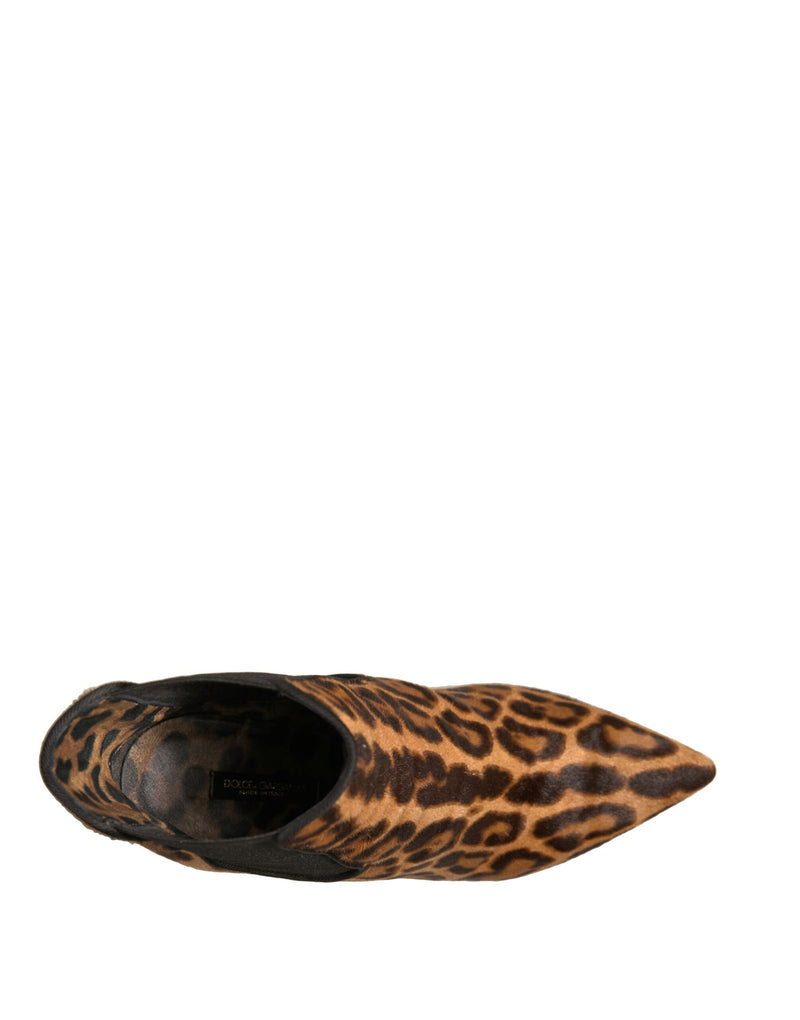 Dolce & Gabbana Brown Leopard Leather Stretch Heels Boots