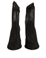 Dolce & Gabbana Black Silk Mesh Sock Style Heels Boots