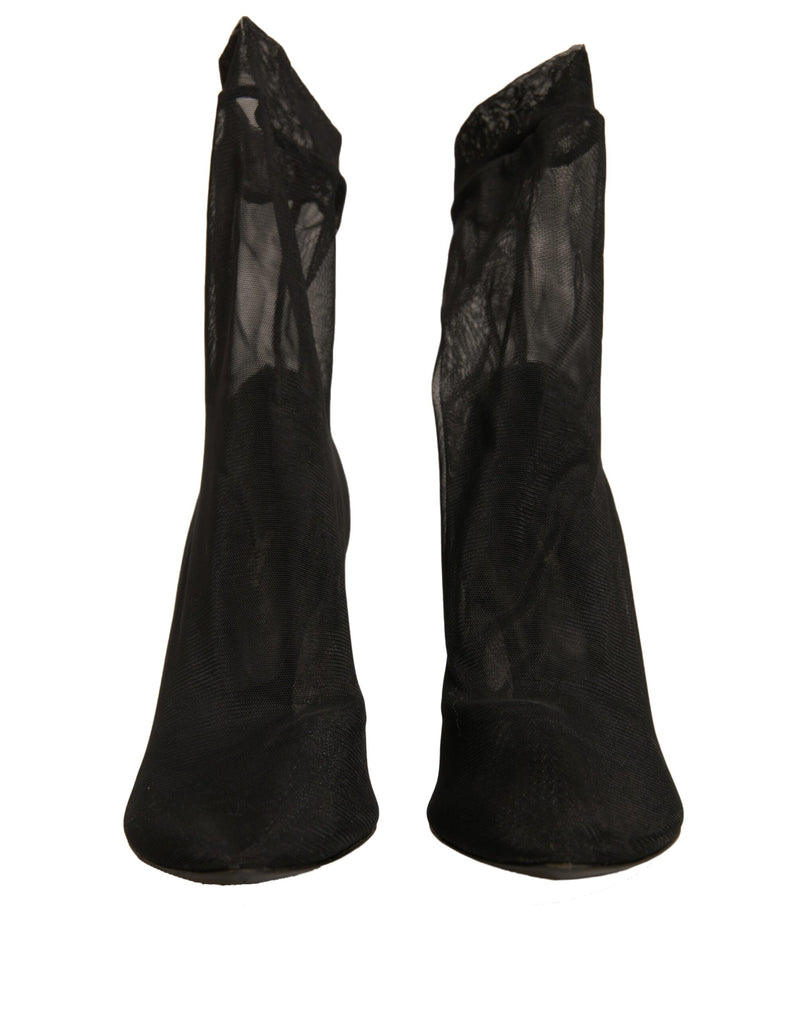 Dolce & Gabbana Black Silk Mesh Sock Style Heels Boots