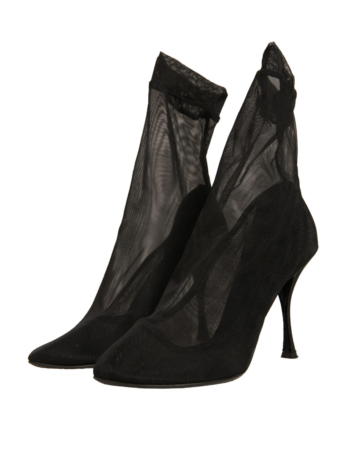 Dolce & Gabbana Black Silk Mesh Sock Style Heels Boots