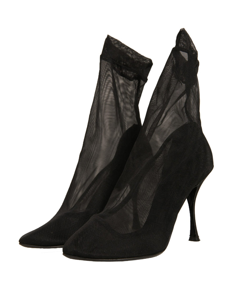 Dolce & Gabbana Black Silk Mesh Sock Style Heels Boots