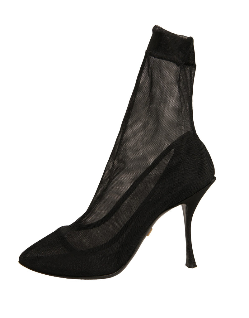 Dolce & Gabbana Black Silk Mesh Sock Style Heels Boots