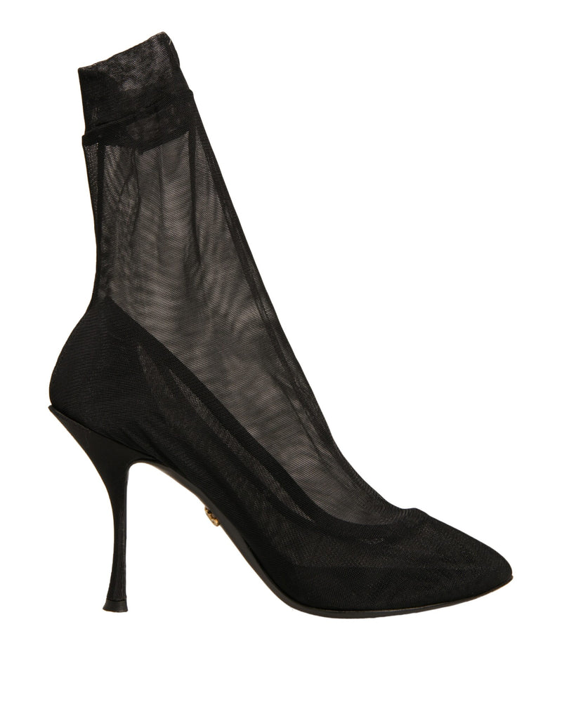 Dolce & Gabbana Black Silk Mesh Sock Style Heels Boots