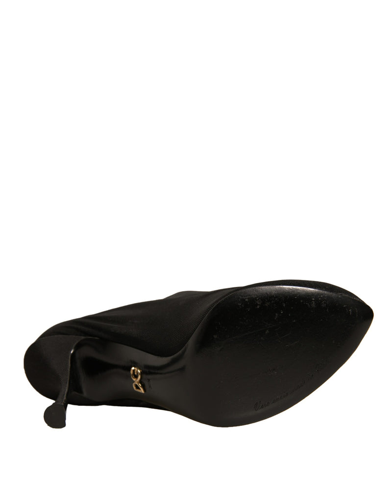 Dolce & Gabbana Black Silk Mesh Sock Style Heels Boots
