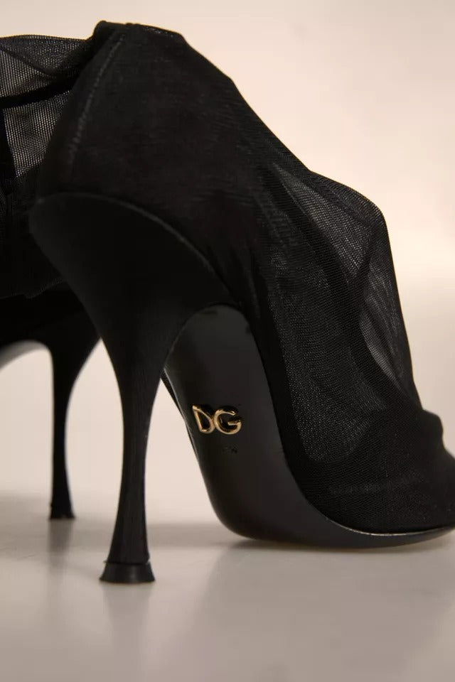 Dolce & Gabbana Black Silk Mesh Sock Style Heels Boots