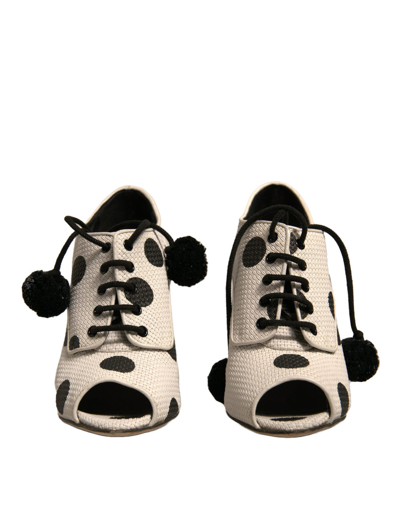 Dolce & Gabbana Black and White Polka Dot Peep Toe Ankle Boots