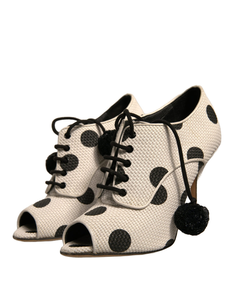 Dolce & Gabbana Black and White Polka Dot Peep Toe Ankle Boots