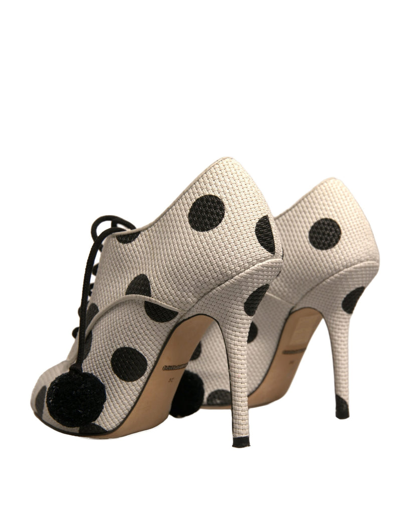 Dolce & Gabbana Black and White Polka Dot Peep Toe Ankle Boots