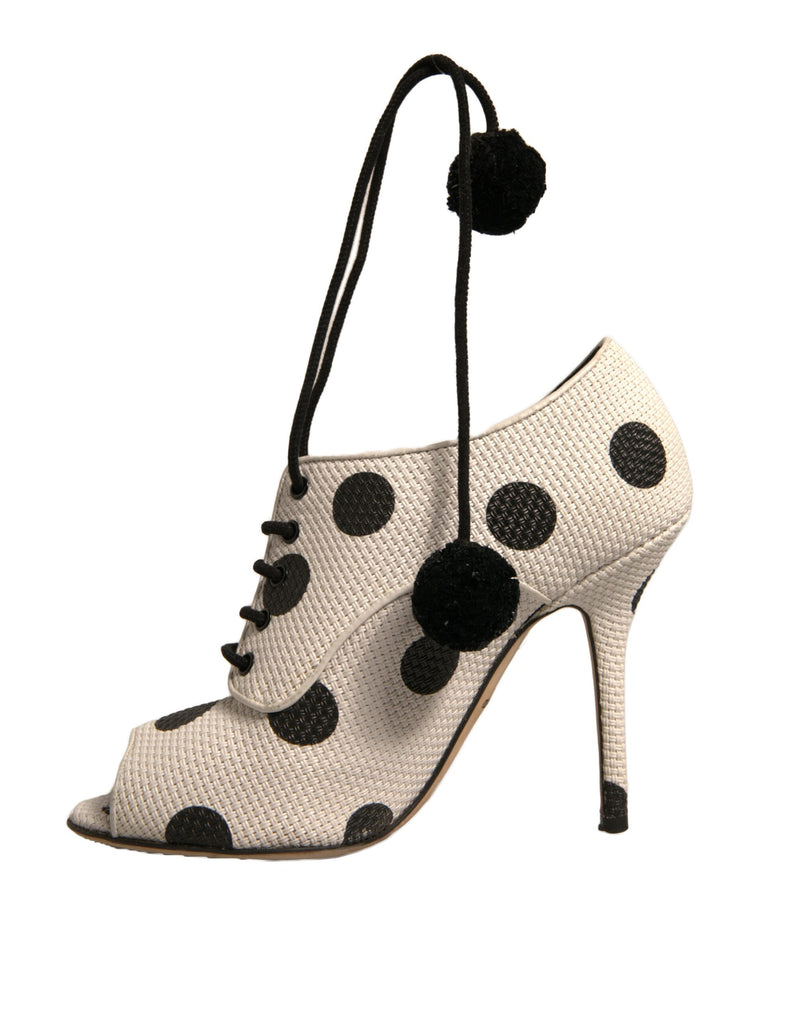 Dolce & Gabbana Black and White Polka Dot Peep Toe Ankle Boots