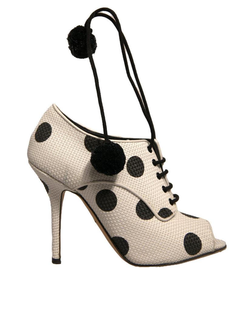 Dolce & Gabbana Black and White Polka Dot Peep Toe Ankle Boots