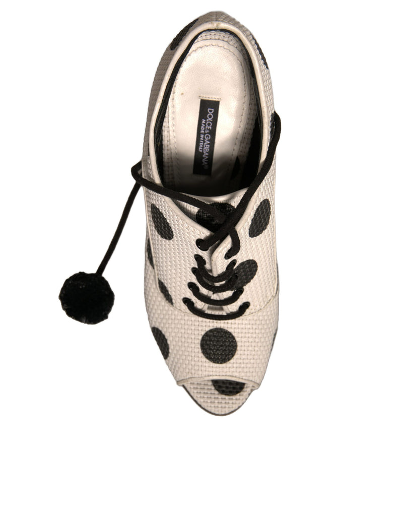 Dolce & Gabbana Black and White Polka Dot Peep Toe Ankle Boots