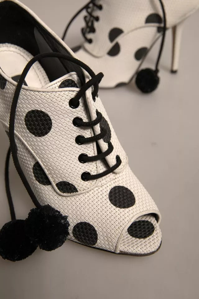 Dolce & Gabbana Black and White Polka Dot Peep Toe Ankle Boots