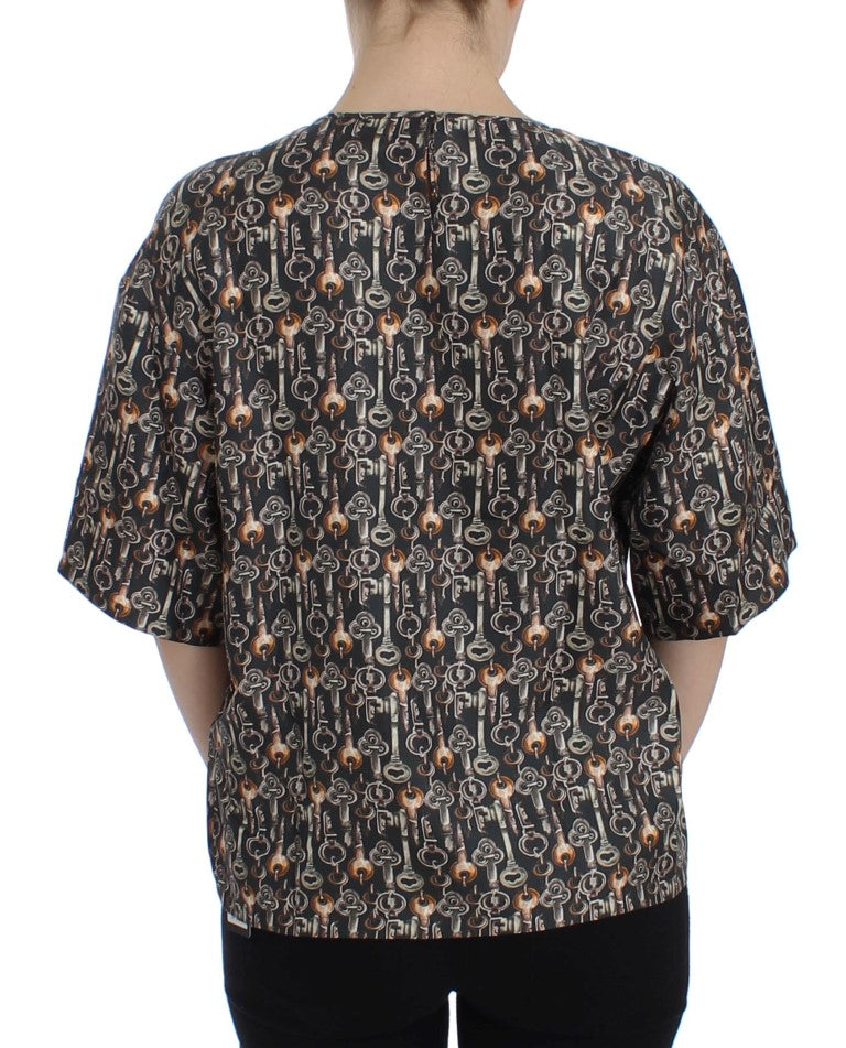 Blouse en soie à imprimé clé dorée grise de Dolce & Gabbana, modèle T-shirt.