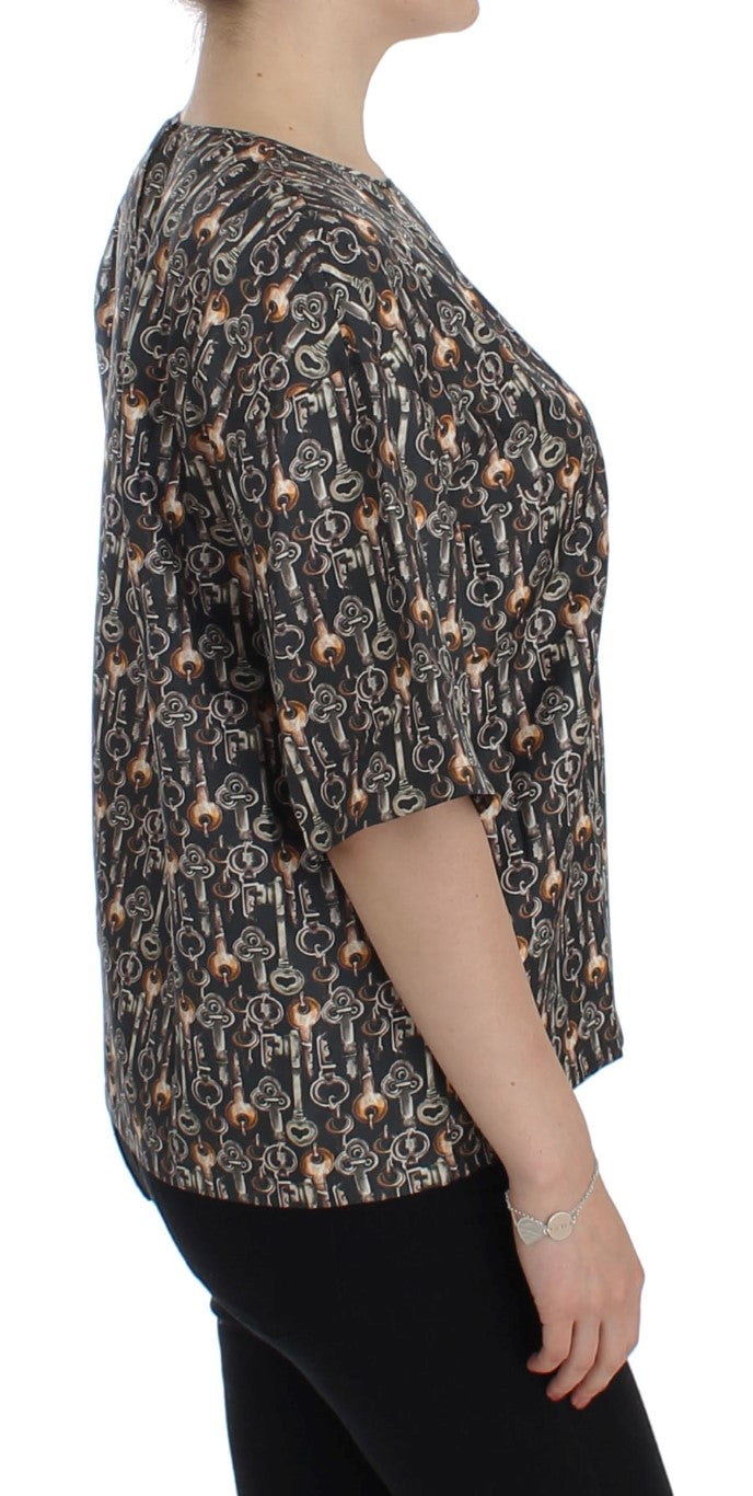 Blouse en soie à imprimé clé dorée grise de Dolce &amp; Gabbana, modèle T-shirt.