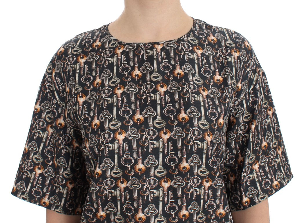 Blouse en soie à imprimé clé dorée grise de Dolce & Gabbana, modèle T-shirt.