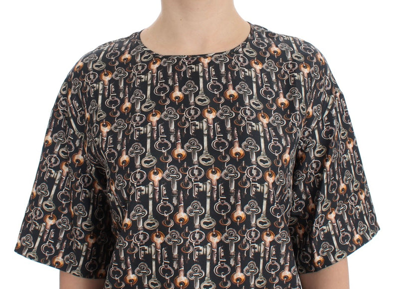 Blouse en soie à imprimé clé dorée grise de Dolce &amp; Gabbana, modèle T-shirt.