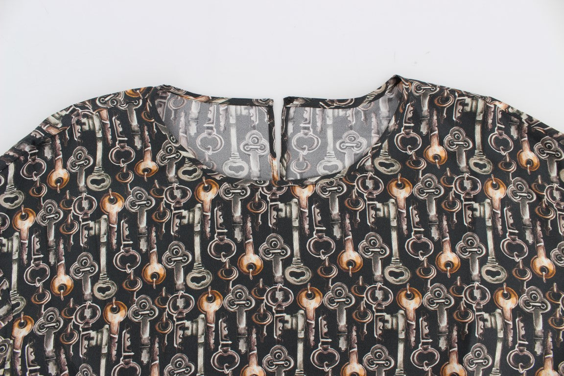 Blouse en soie à imprimé clé dorée grise de Dolce & Gabbana, modèle T-shirt.