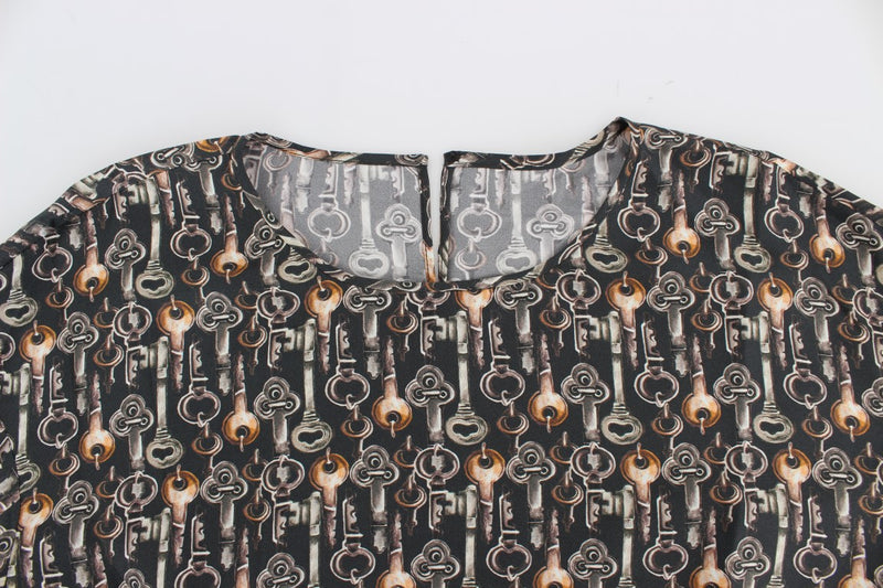Blouse en soie à imprimé clé dorée grise de Dolce &amp; Gabbana, modèle T-shirt.