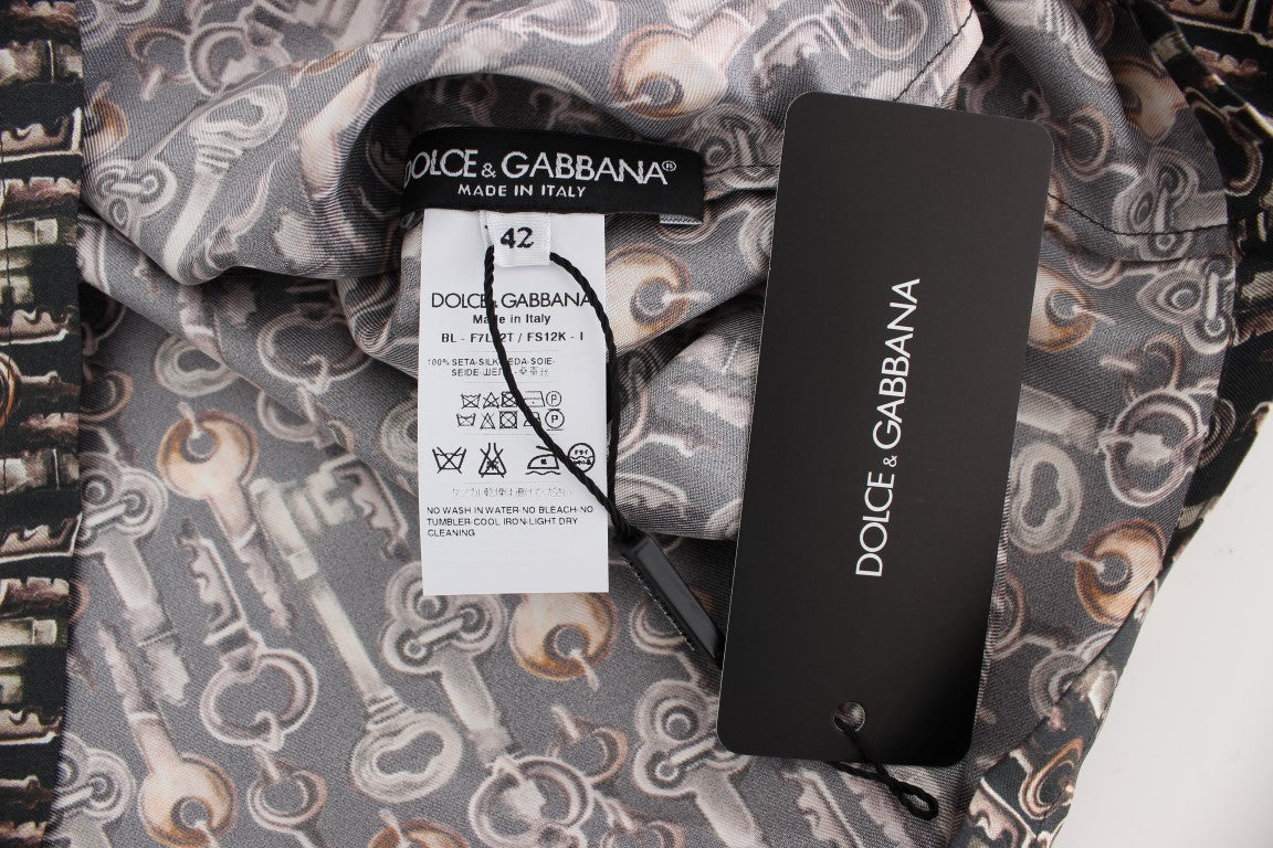 Blouse en soie à imprimé clé dorée grise de Dolce & Gabbana, modèle T-shirt.