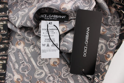 Blouse en soie à imprimé clé dorée grise de Dolce & Gabbana, modèle T-shirt.