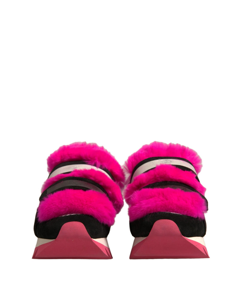 Dolce & Gabbana Black Pink Fur Embellished Sneakers