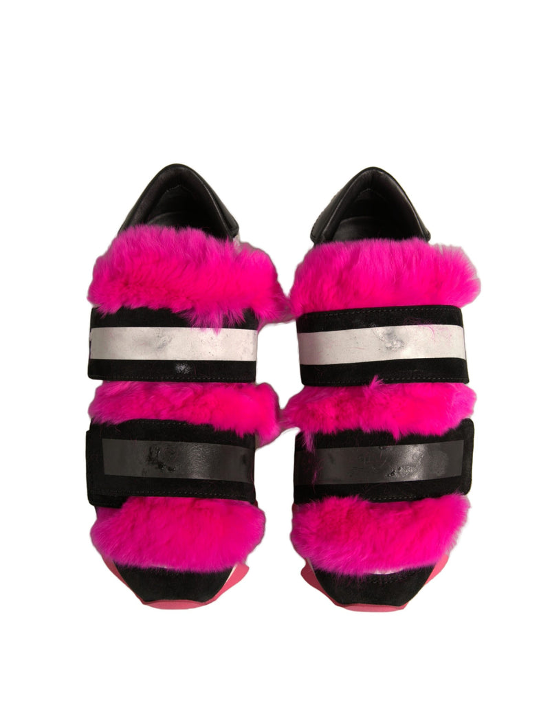 Dolce & Gabbana Black Pink Fur Embellished Sneakers