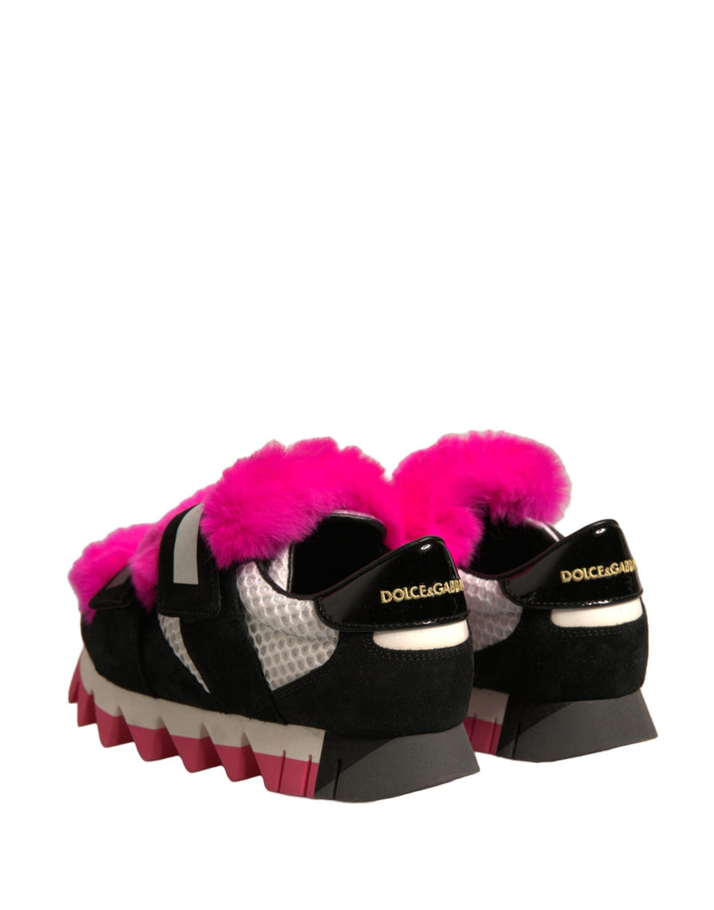 Dolce & Gabbana Black Pink Fur Embellished Sneakers