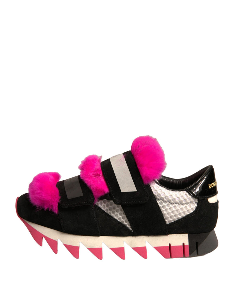 Dolce & Gabbana Black Pink Fur Embellished Sneakers