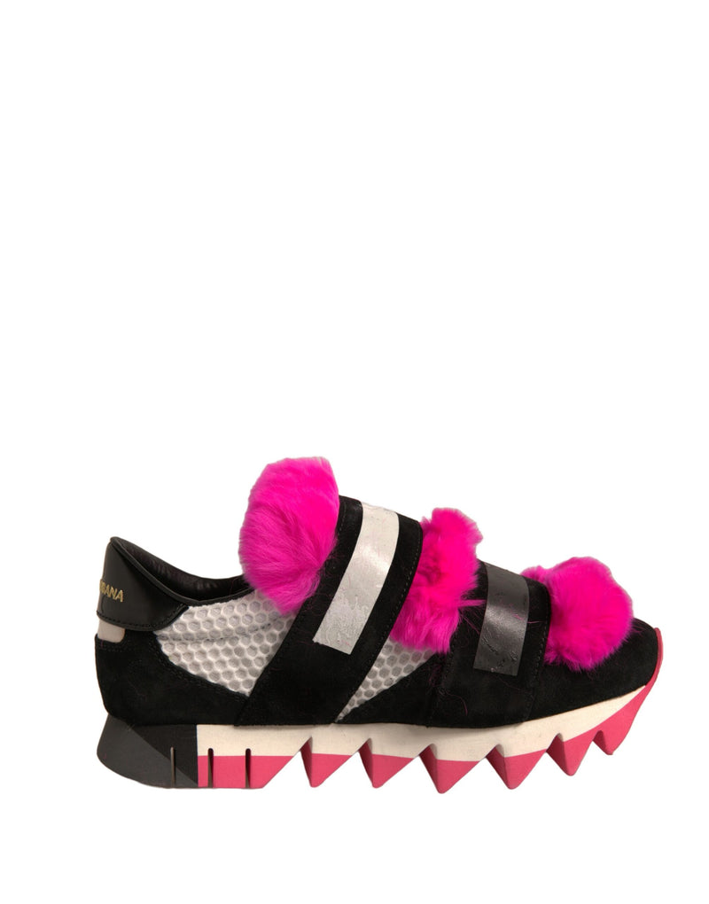 Dolce & Gabbana Black Pink Fur Embellished Sneakers