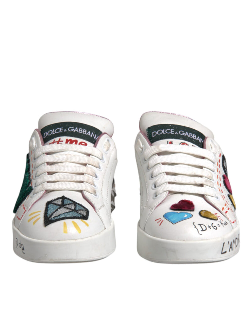 Dolce & Gabbana White Sequined Crystal Low Top Sneakers