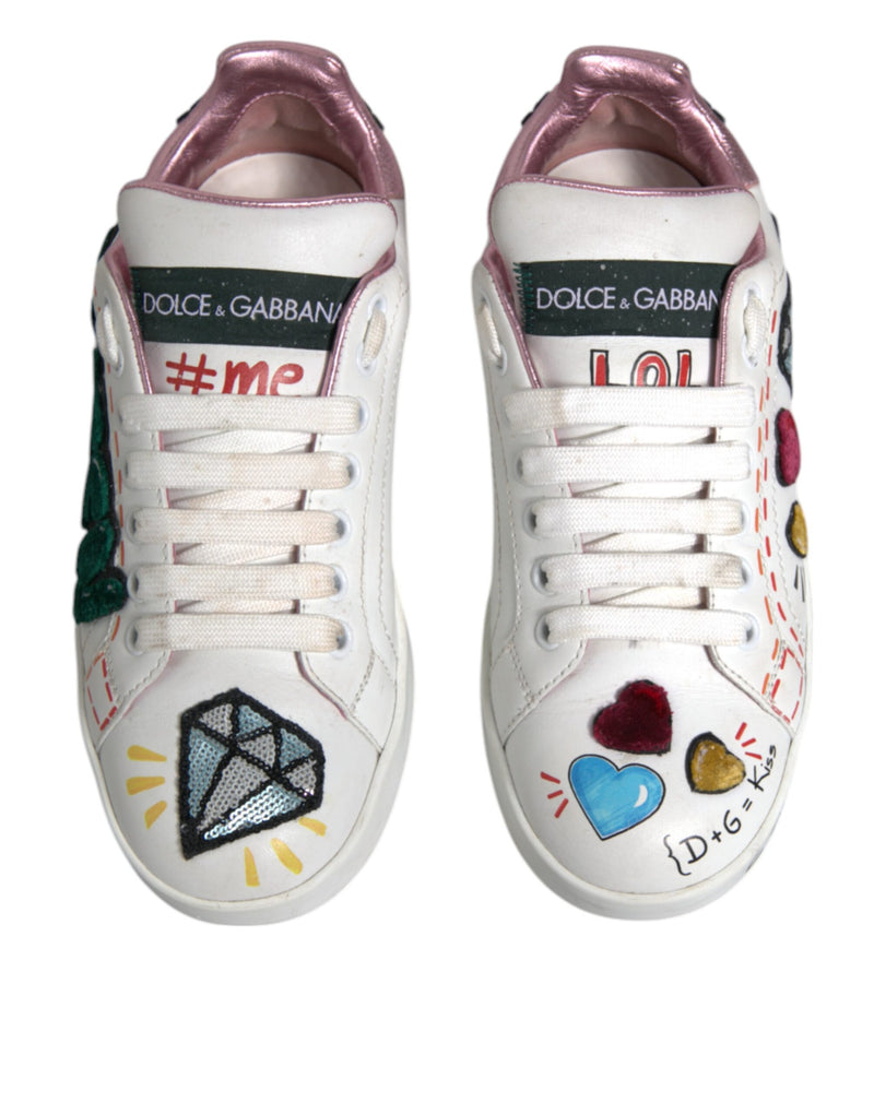 Dolce & Gabbana White Sequined Crystal Low Top Sneakers